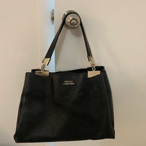 AUTHENTIC VERSACE COLLECTION BLACK LEATHER TOTE